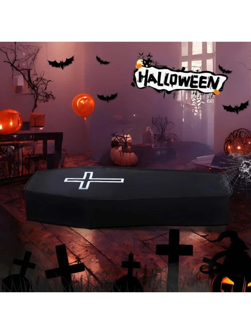 Life-Size Halloween Coffin Prop - Collapsible Scary Casket for Graveyard Decor
